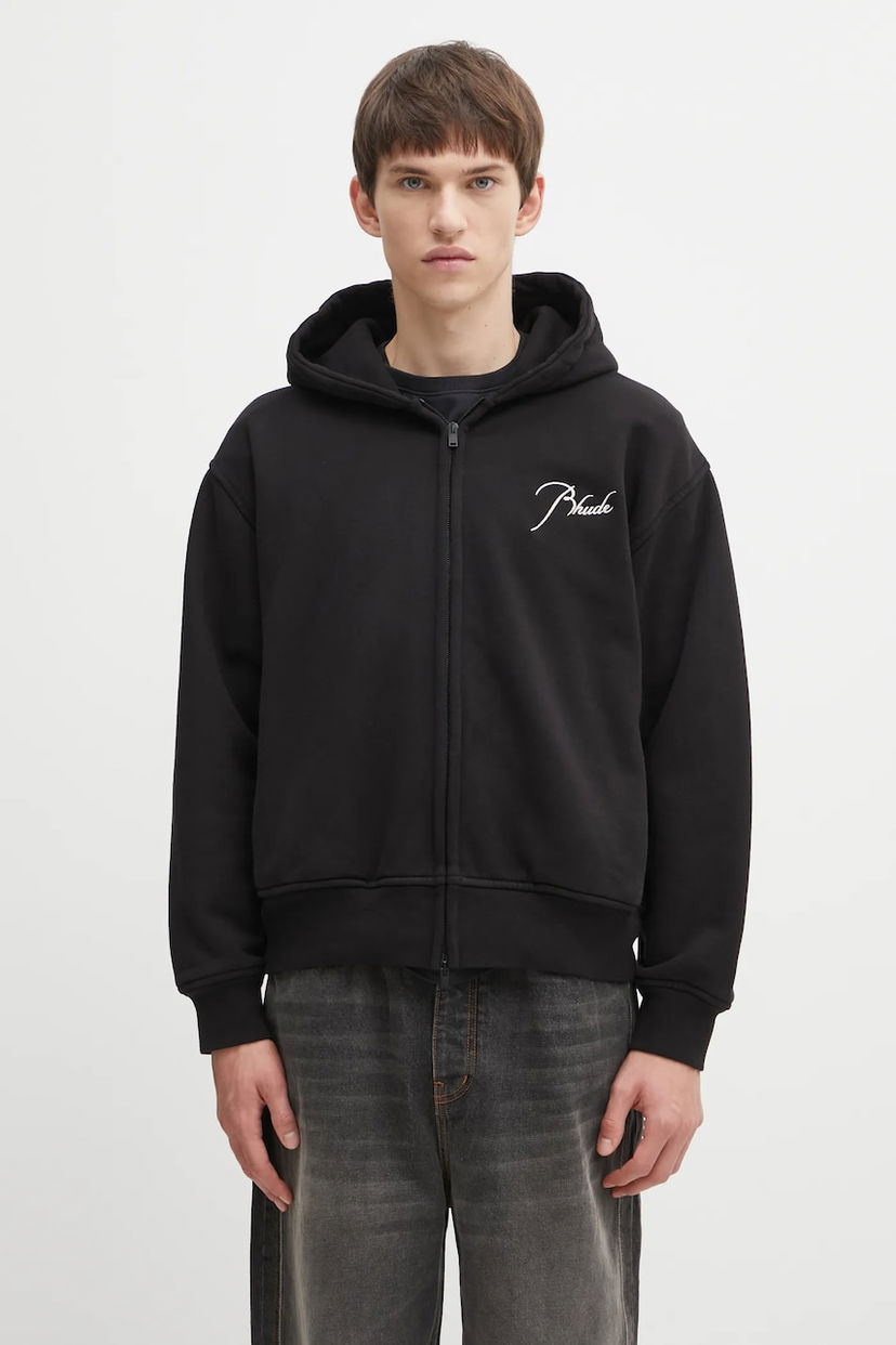 Sweatshirt Rhude RHUDE Classique Zip-Up Hooded Hoodie with Embroidered Logo Svart | RHFW25HO05012