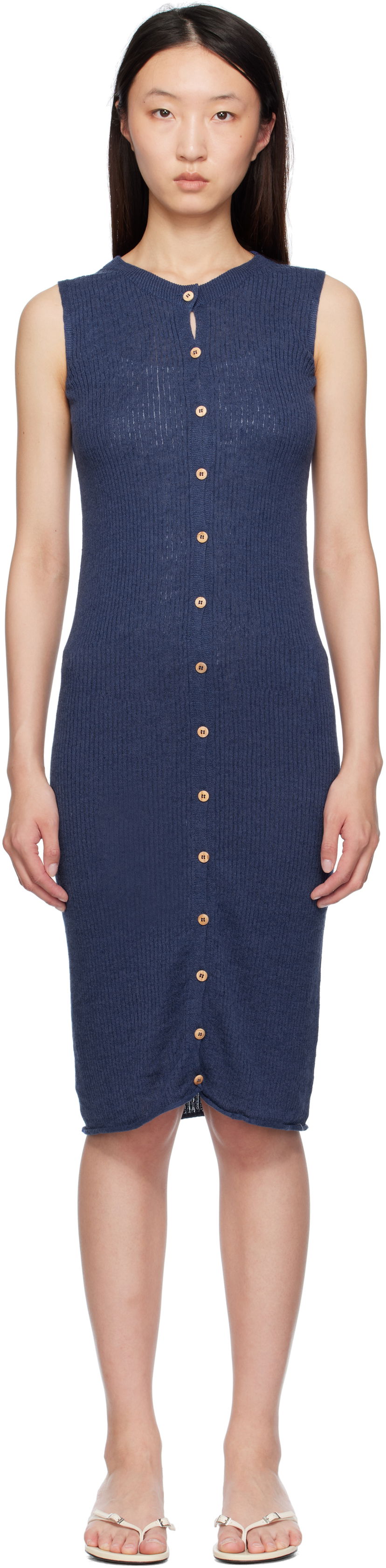 Klä Baserange Baserange Sleeveless Button-Front Midi Dress Blå | DRDR-LI-SU25