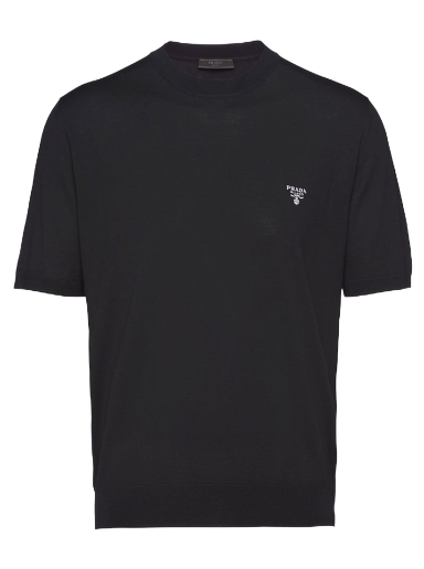 Skjorta Prada Embroidered Logo Wool Shirt Svart | UMB266S2121ZLE