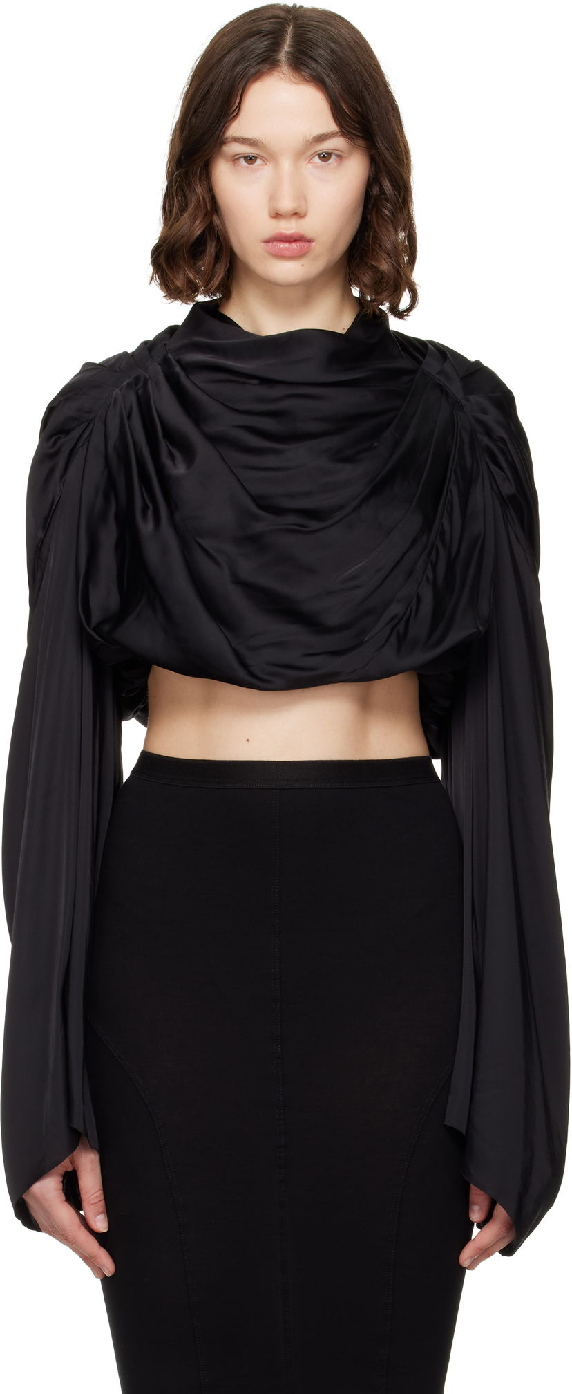 Crop top Rick Owens Rick Owens Hollywood Claudette Draped Crop Top Svart | RO01E7264 SCH