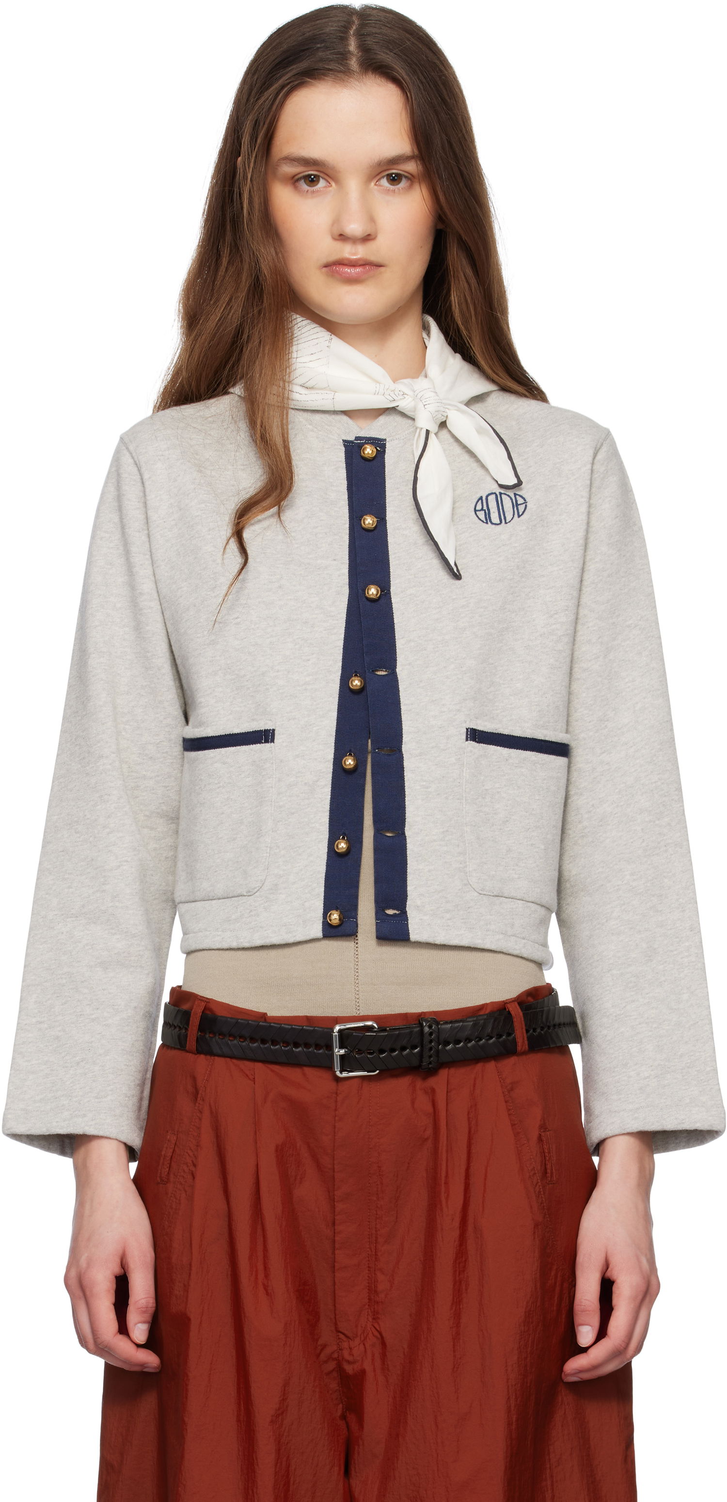 Sweater Bode Bode Heathered Cropped Cardigan Grå | WRS25CS019, 0