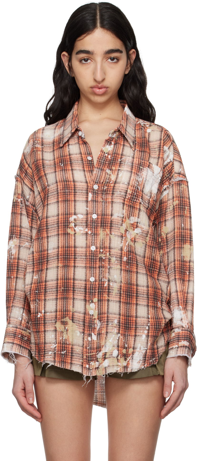 Skjorta R13 R13 Shredded Seam Drop Neck Shirt Orange | R13WR075-R472B