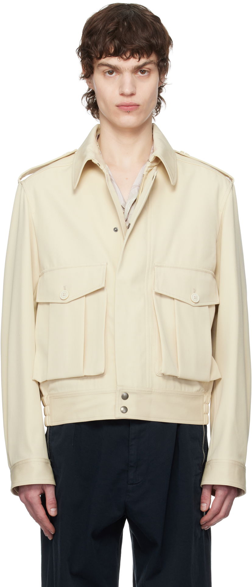 Bomberjacka Dries Van Noten Dries Van Noten Wool Gabardine Jacket Beige | 251-020510-1176