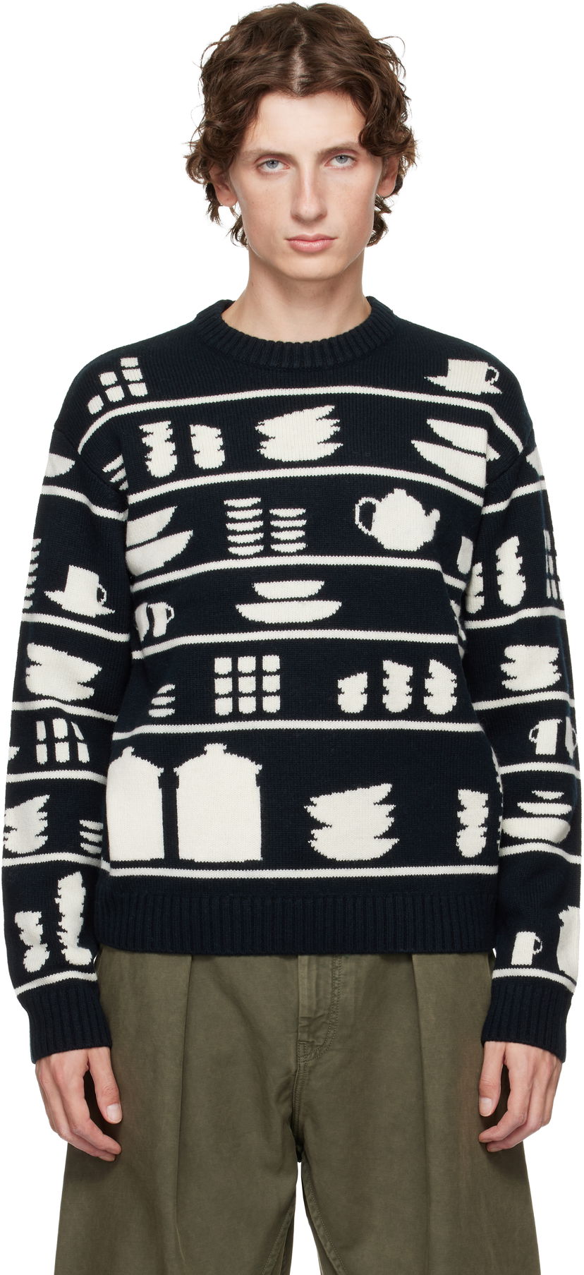 Sweater JW Anderson Crockery Jacquard Sweater Mörkblå | KW1431-YN0379