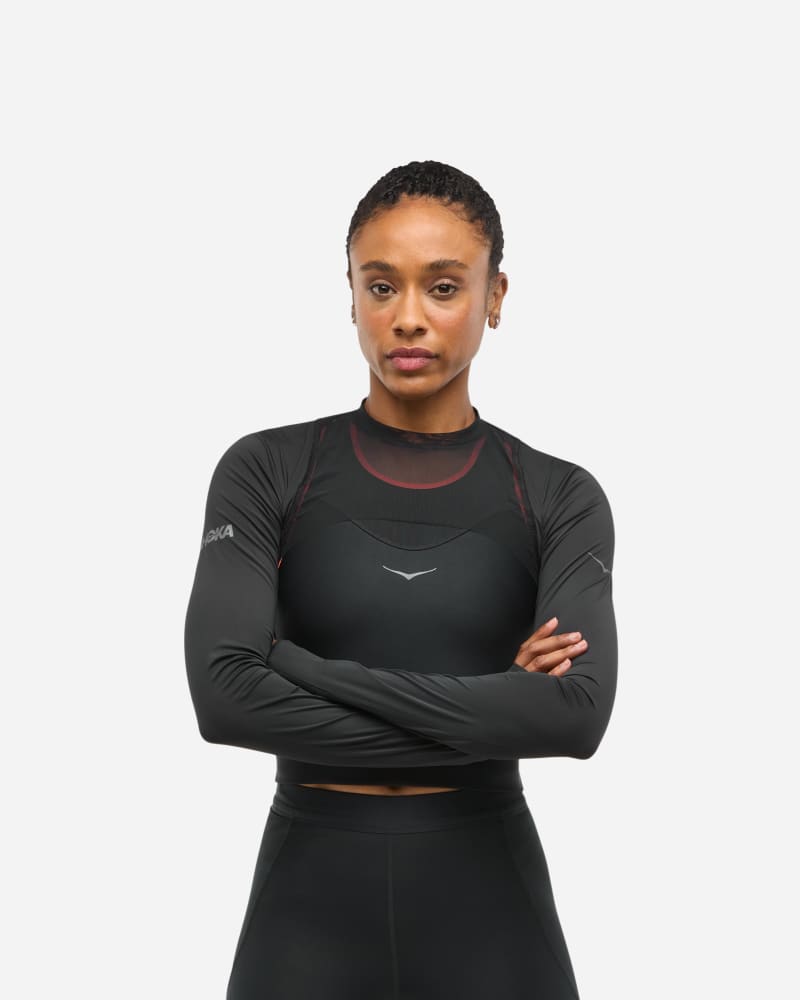 Crop top Hoka One One Race Day Long Sleeve Crop Top Svart | 1167395-BLK