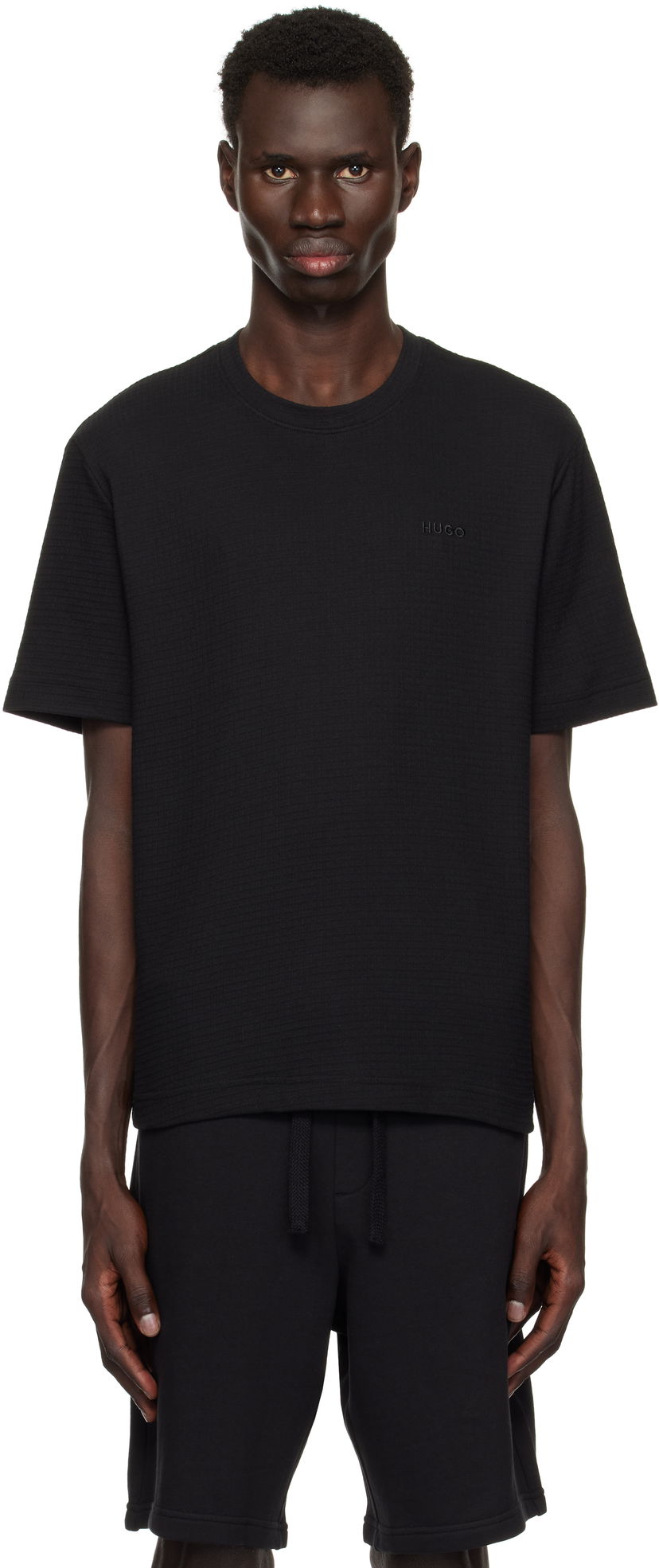 T-shirt BOSS Hugo Waffle-Structured Logo Embroidered T-Shirt Svart | 50532011