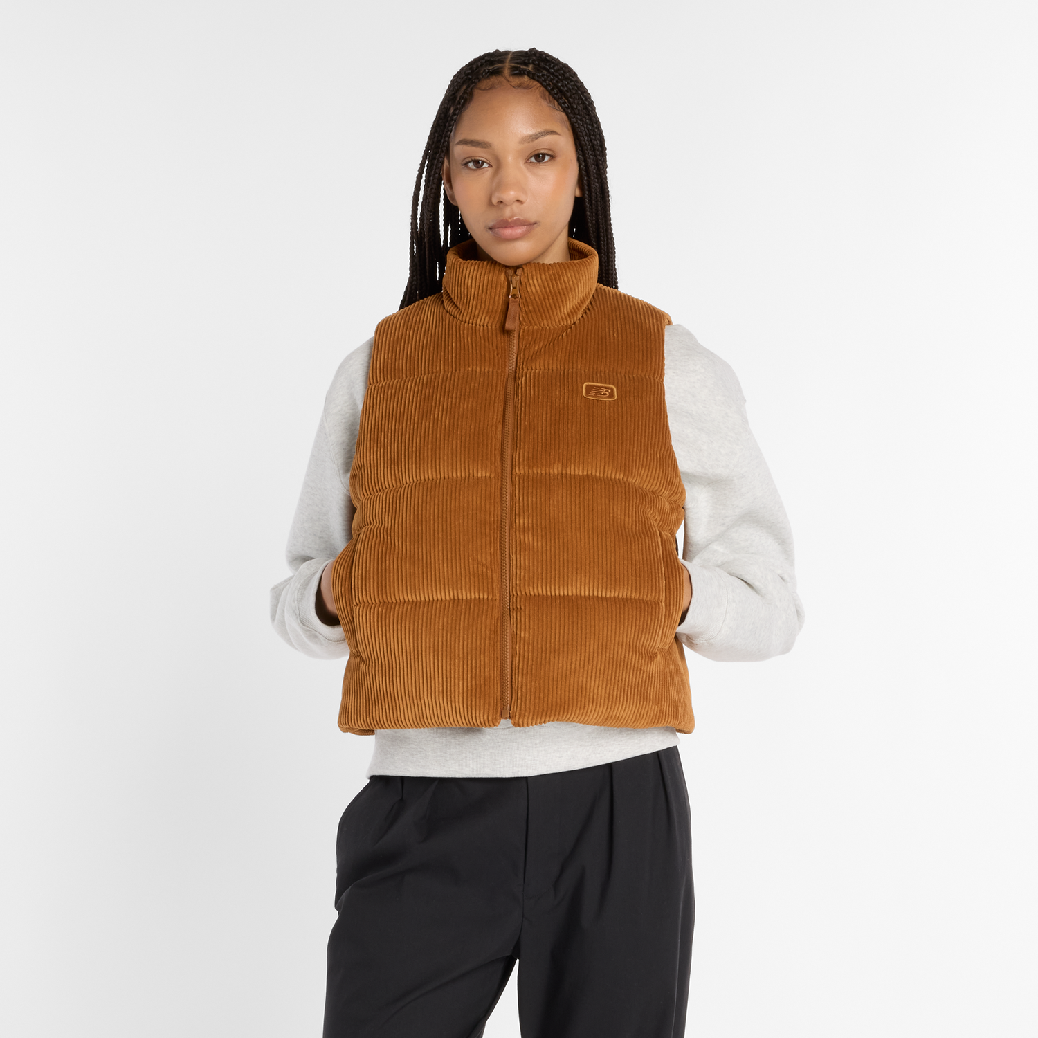 Väst New Balance Corduroy Puffer Vest Orange | NBWV53500TOF, 0