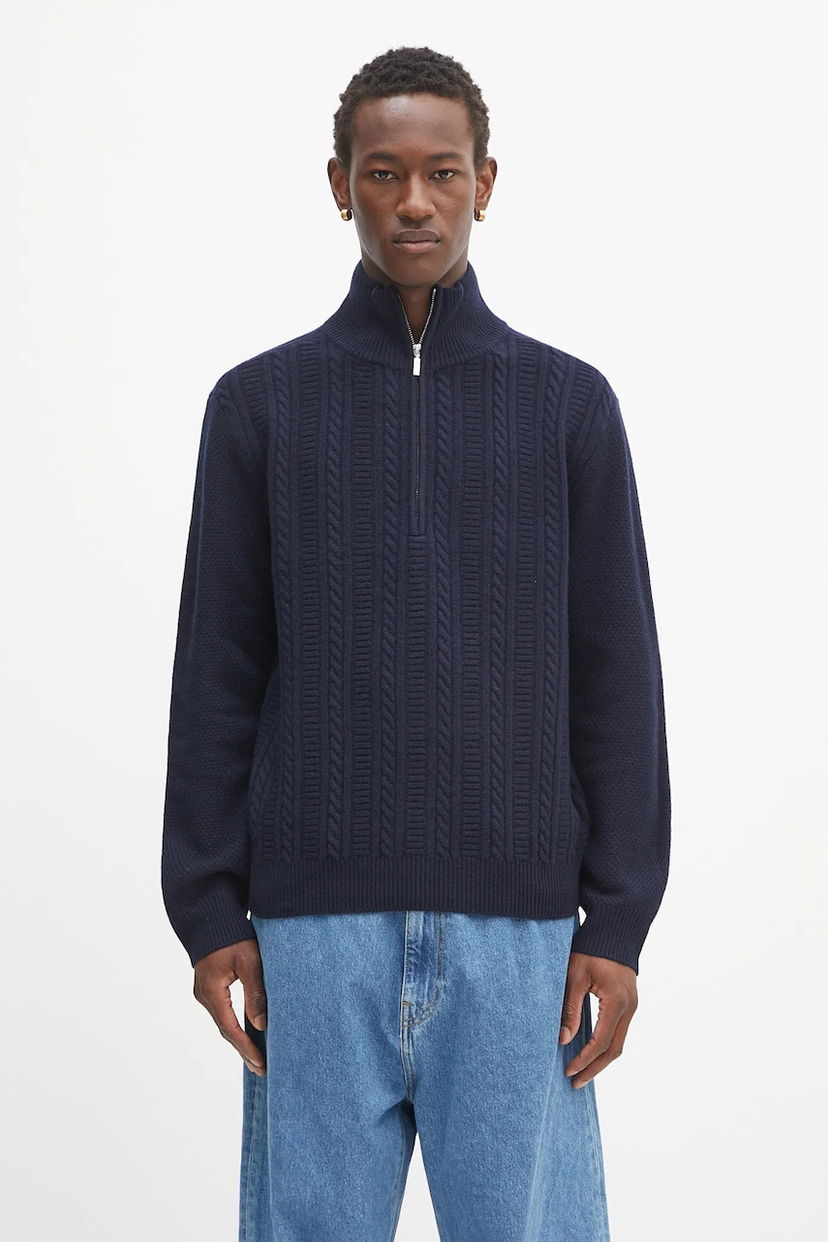 Sweater A.P.C. A.P.C. Pull Theo Half Zip Sweater Mörkblå | WVBCZ.H23416