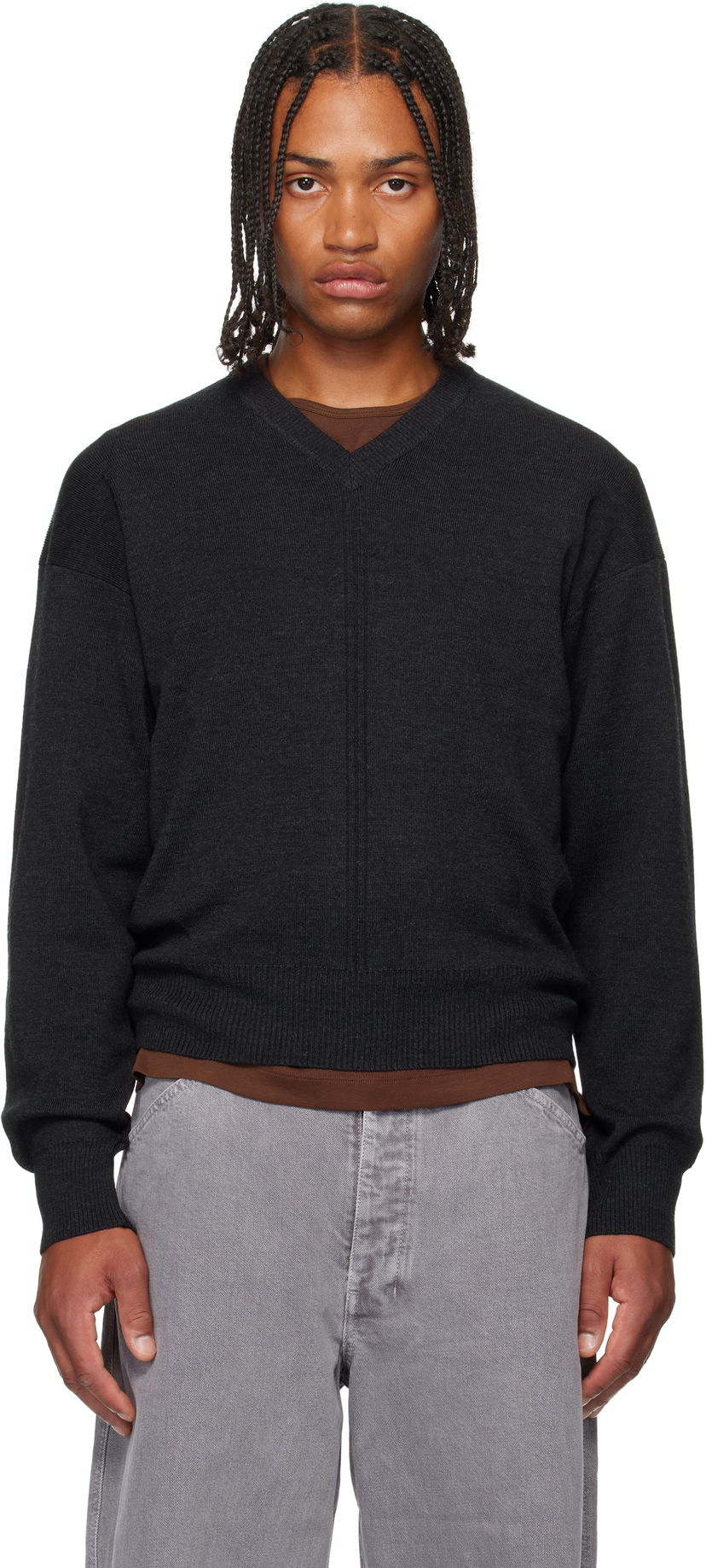 Sweater LEMAIRE LEMAIRE V-Neck Sweater Svart | TO1430 LK087