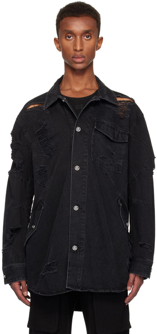 Skjorta Helmut Lang Helmut Lang Apex Distressed Denim Shirt Svart | O06DM103