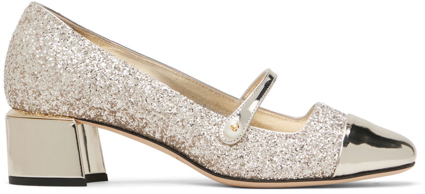Sneakers och skor Jimmy Choo Jimmy Choo Elisa 45 Glitter Mary Jane Block Heel Pumps Metallisk | ELISA 45