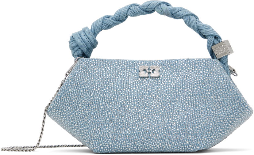 Handväska GANNI GANNI Mini Bou Bag with Rhinestones and Knotted Handle Blå | A6655