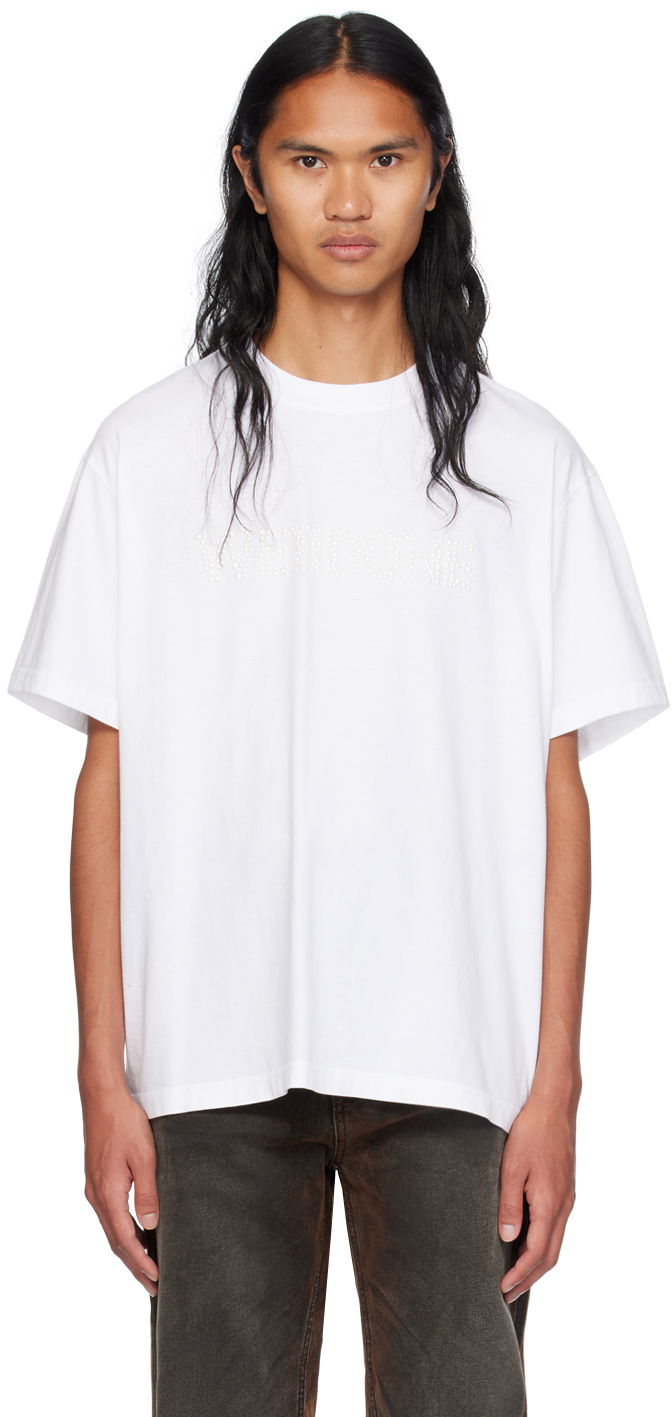 T-shirt We11done We11done Logo Pearl T-Shirt Vit | WD-TT2-24-778-U-WH