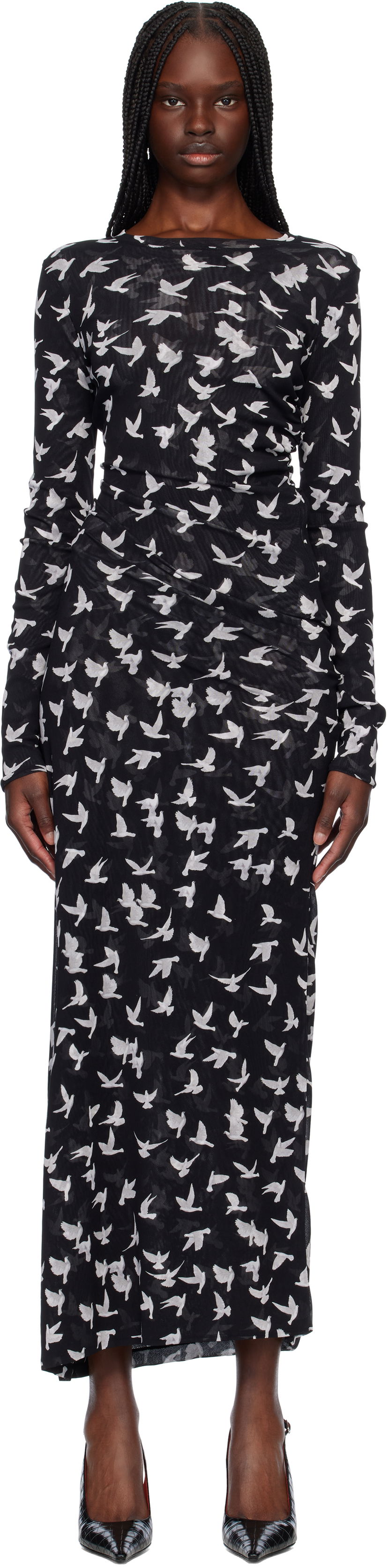 Klä Stella McCartney Stella McCartney Dove Print Mesh Maxi Dress Svart | 6J03353SPZ89