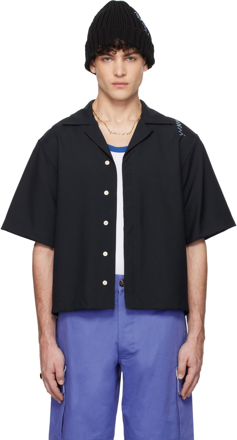 Skjorta Marni Marni Tropical Wool Resort Shirt Svart | CUMU0330S0 TW839