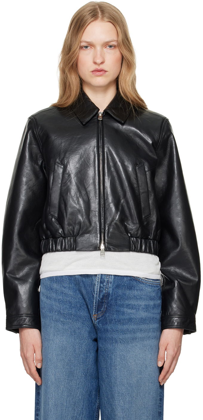 Jacka AGOLDE Recycled Leather Cropped Jacket Svart | A5072-1285