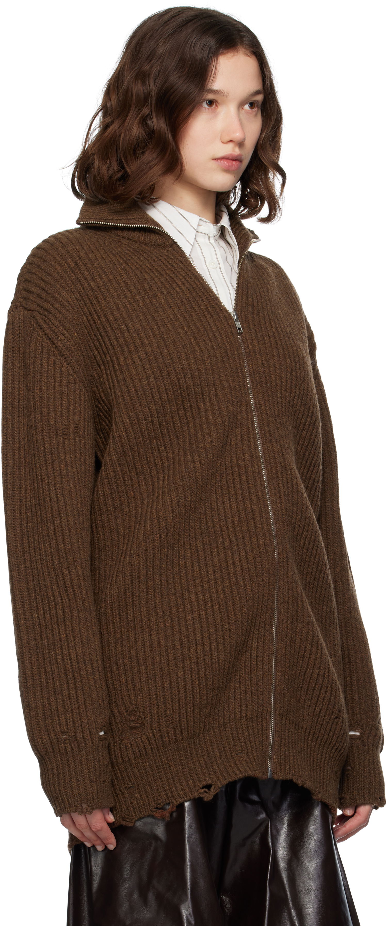 Sweater Maison Margiela MM6 Maison Margiela Ribbed Knit Zip-Up Sweater Brun | S52AM0322 M13138, 1