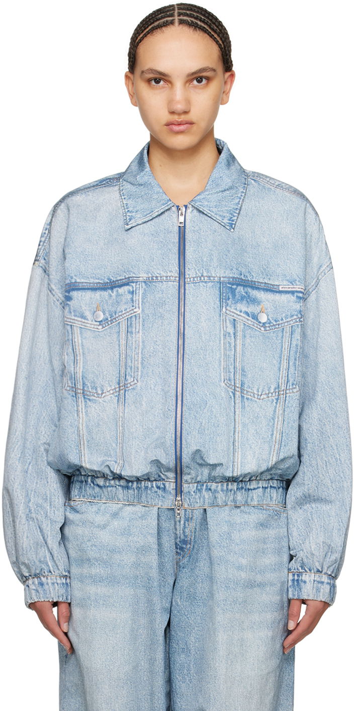 Bomberjacka Alexander Wang Printed Denim Bomber Jacket Turkos | UWC1242027