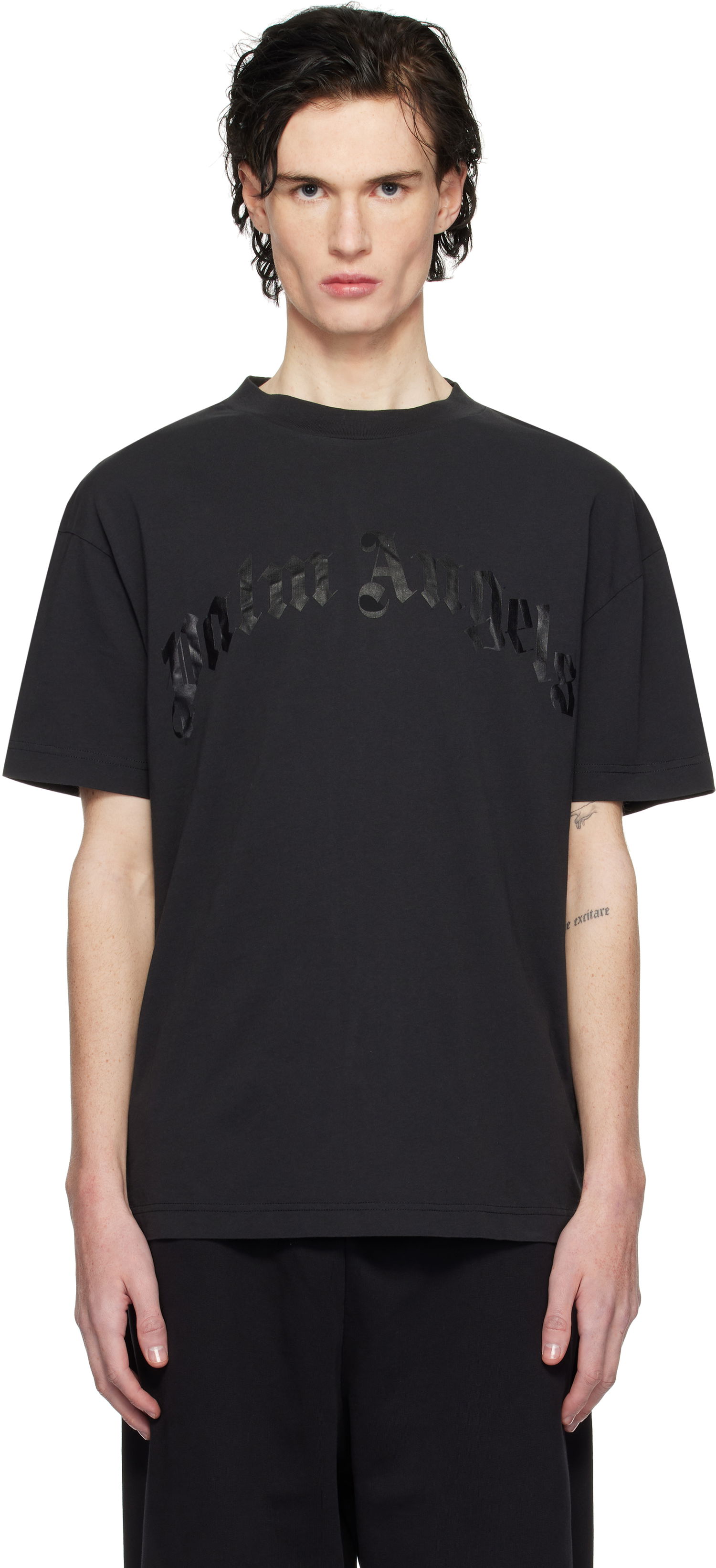 T-shirt Palm Angels Curved Logo Oversize T-Shirt Svart | PMAA001S25JER0041010, 0