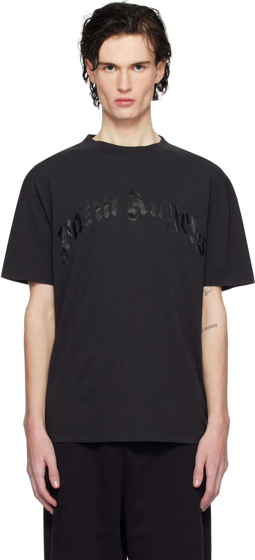 T-shirt Palm Angels Curved Logo Oversize T-Shirt Svart | PMAA001S25JER0041010