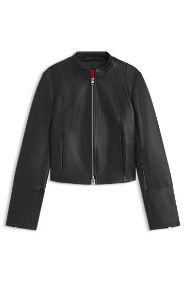 Jacka BOSS Stand Collar Leather Jacket Svart | 50541262