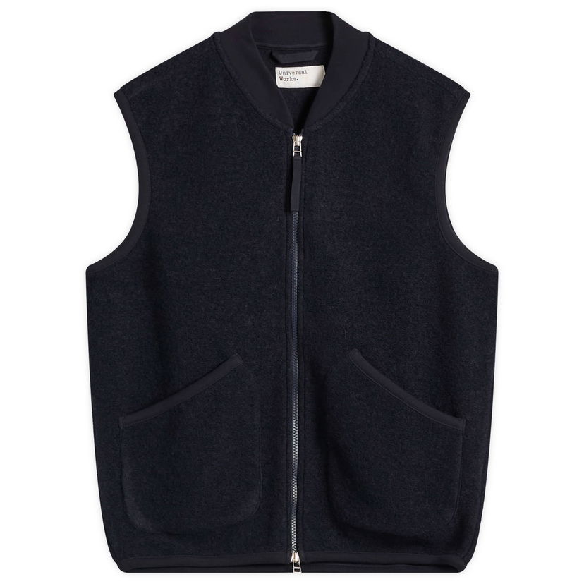 Väst Universal Works Wool Fleece Zip Vest Mörkblå | 00015-NVY