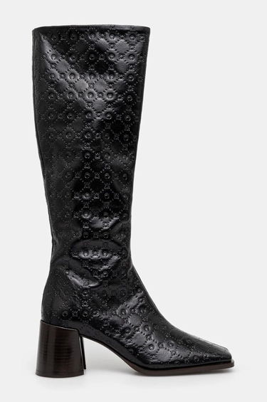 Sneakers och skor Marine Serre Moonogram Embossed Leather Ms Block High Heel Boots Svart | WFW038A.CLEA0051, 1