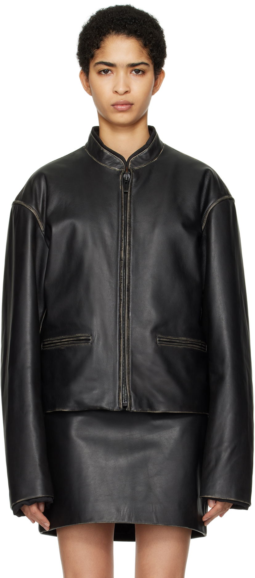 Jacka 032C Uma Leather Biker Jacket Svart | F24-URL-2041-050-W
