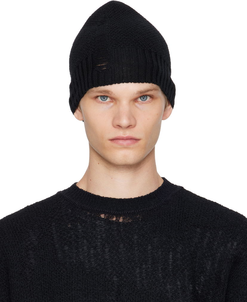 Mössa Ann Demeulemeester Ann Demeulemeester Edon Destroyed Seed Stitch Beanie Svart | B0013176-KN071-099