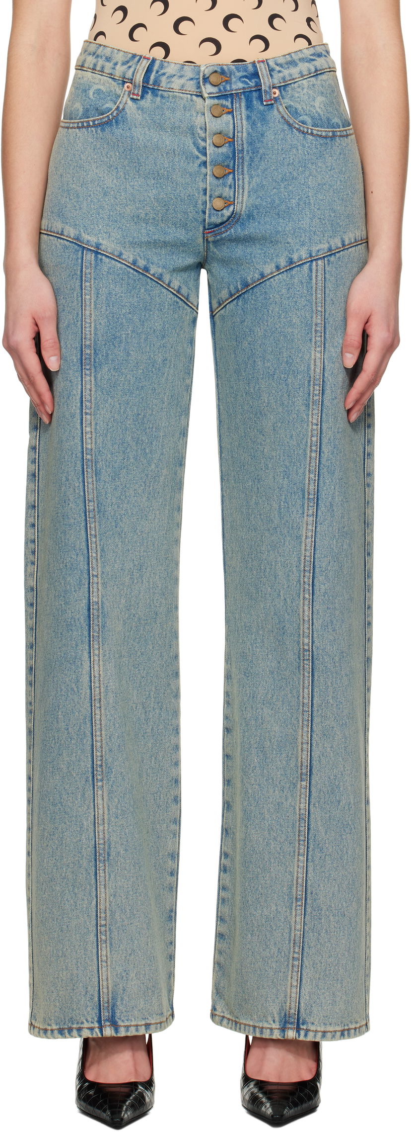 Jeans Marine Serre Marine Serre Moon Laser Flare Jeans Blå | WPA126A CDEN0003