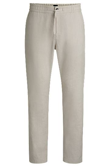Byxor BOSS Comfort-Stretch Linen-Blend Regular-Fit Trousers Beige | 50536881