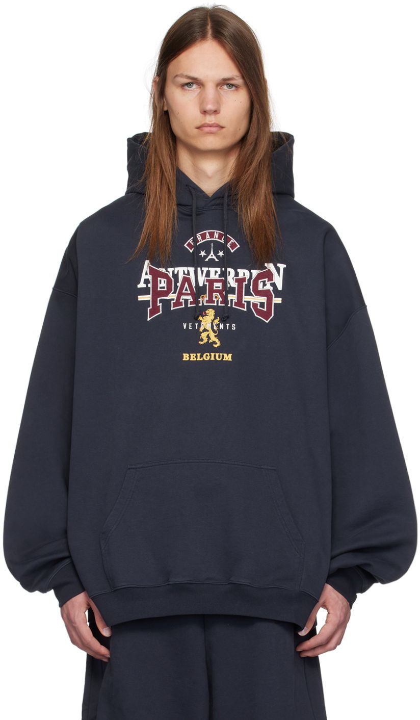 Sweatshirt VETEMENTS Tourist Hoodie Mörkblå | UA65HD600N