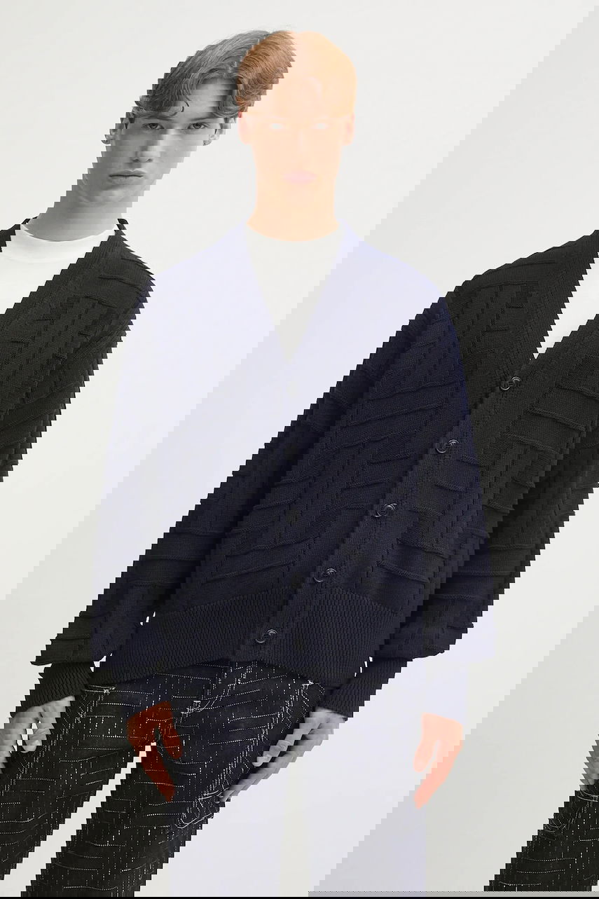 Sweater KENZO Kenzo Gots Kenzo Weave Patterned V-Neck Cardigan Mörkblå | FF55CA7073CB, 0