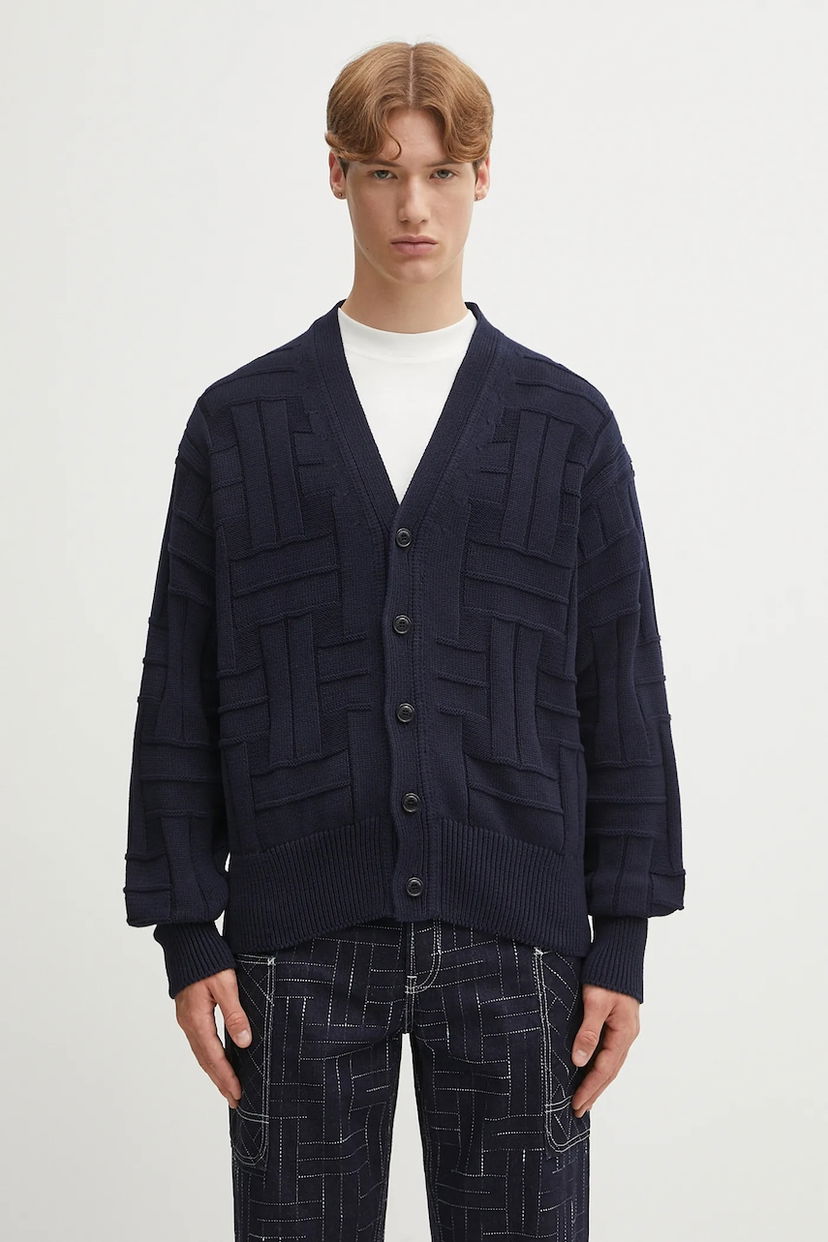 Sweater KENZO Kenzo Gots Kenzo Weave Patterned V-Neck Cardigan Mörkblå | FF55CA7073CB
