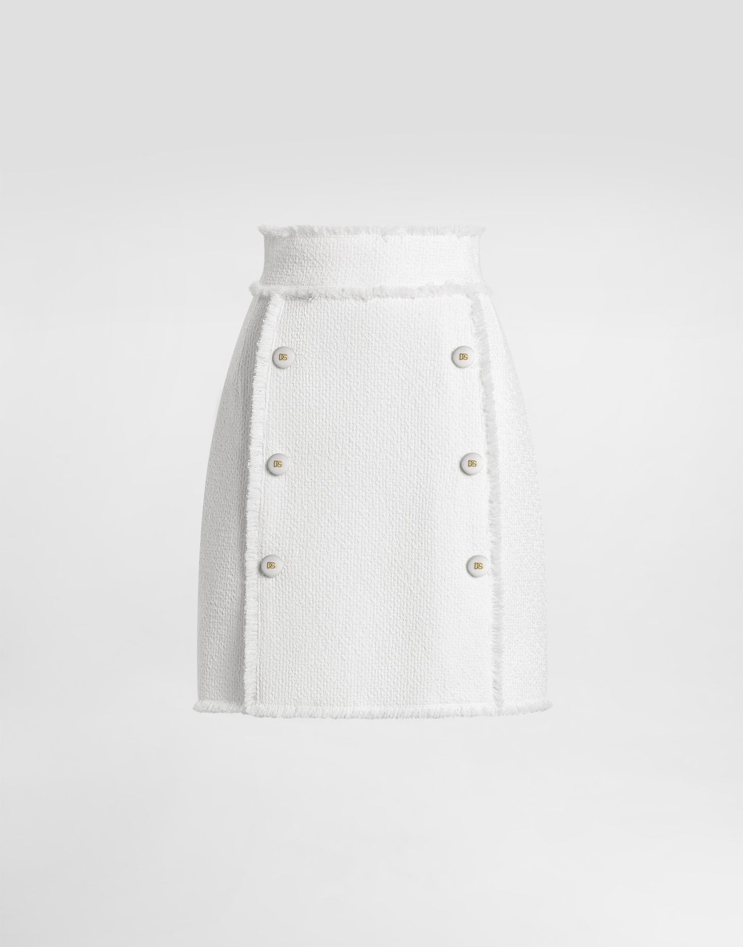 Kjol Dolce & Gabbana Dolce & Gabbana Rachel Tweed Skirt with Frayed Edges and DG Buttons Vit | F4C03THUMUAW3789, 0