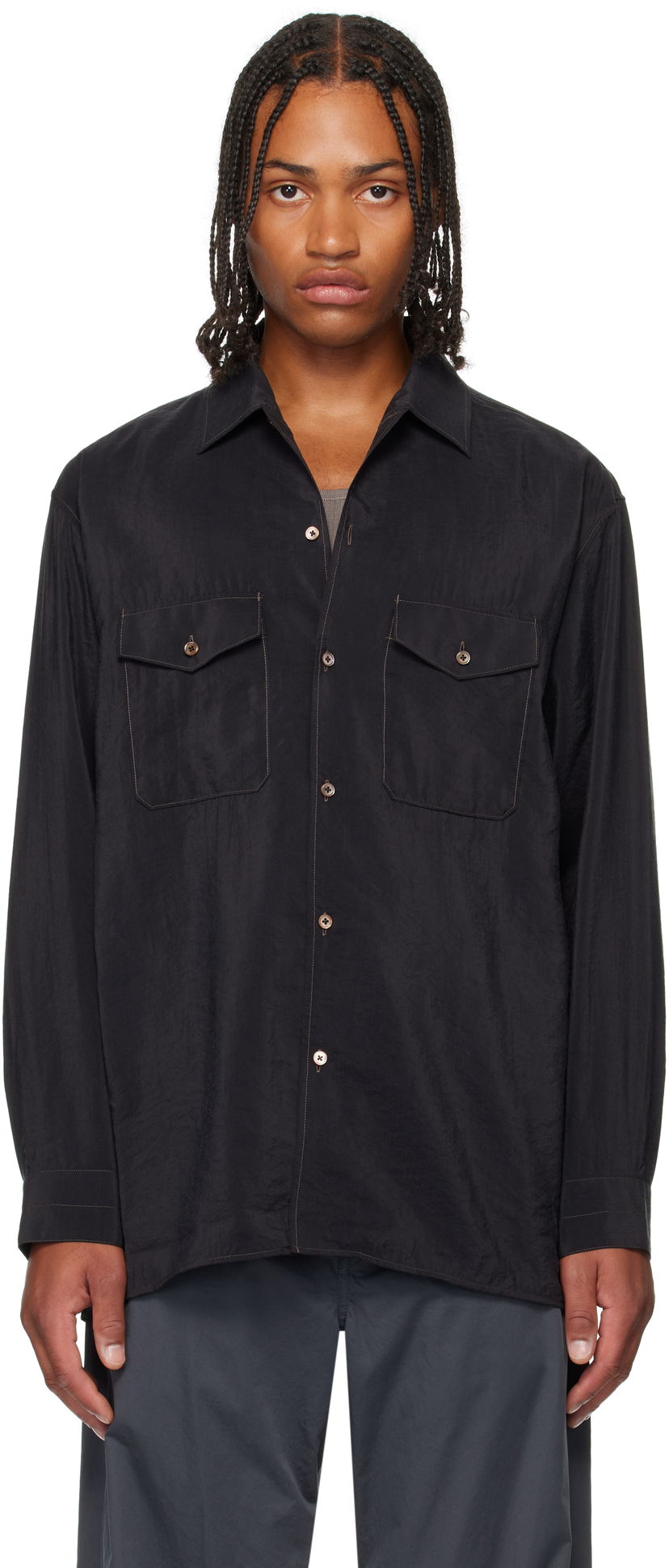 Skjorta LEMAIRE Lemaire Convertible Collar Shirt Svart | SH1202 LF1308