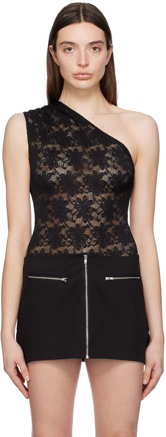 Kropp Miaou Miaou Jade One Shoulder Lace Bodysuit Svart | 6005SLBLK