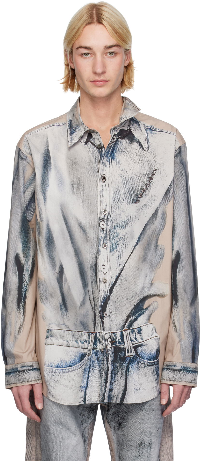 Skjorta Y/PROJECT Trompe L'oeil Print Shirt Blå | 201SI014