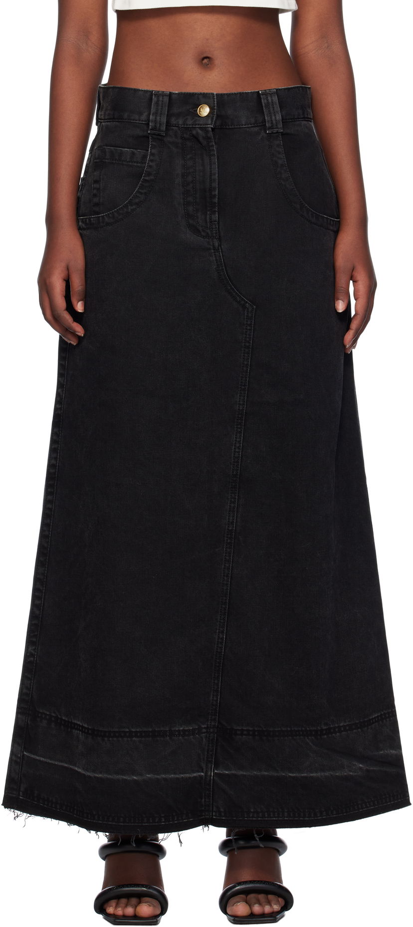 Kjol Palm Angels Split Denim Maxi Skirt Svart | PWYF016F24DEN0011010