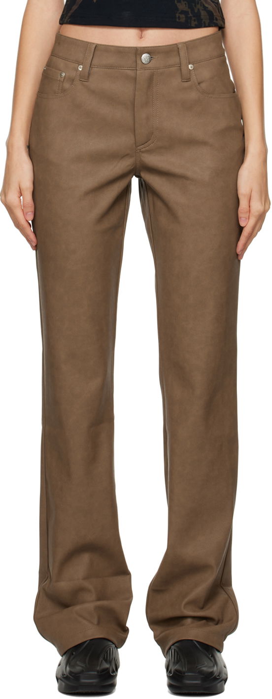 Byxor MISBHV Straight Faux-Leather Pants Brun | 122W329