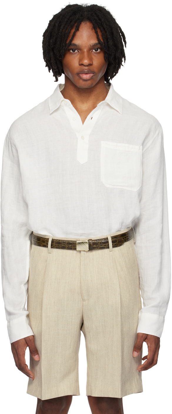 Skjorta Orlebar Brown Linen Long Sleeve Shirt Vit | 279367