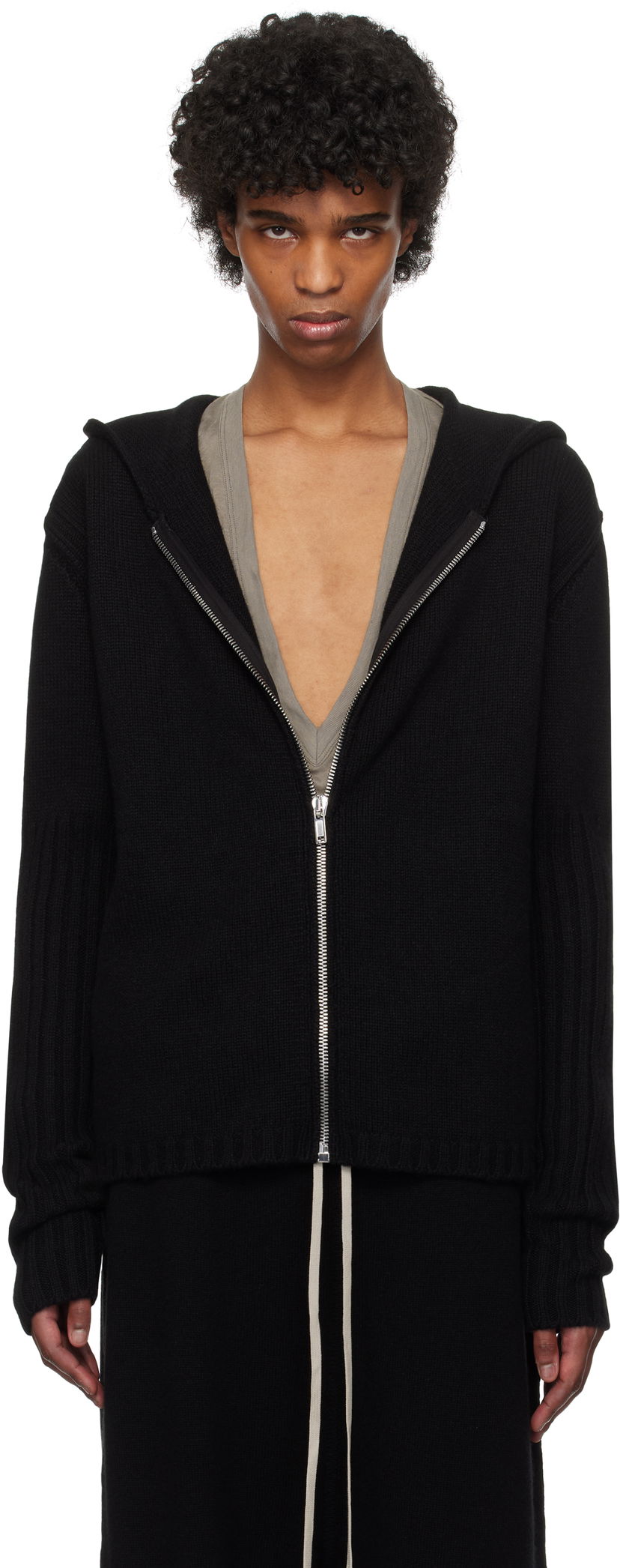 Sweatshirt Rick Owens Rick Owens Hollywood Zipped Knit Hoodie Svart | RU01E5666 KLWS