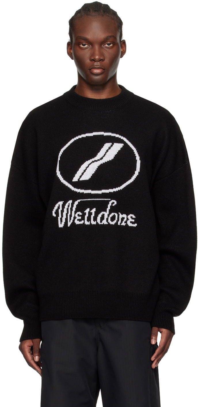 Sweater We11done Designer Logo Jacquard Sweater Svart | WD-KO8-20-507-U-BK