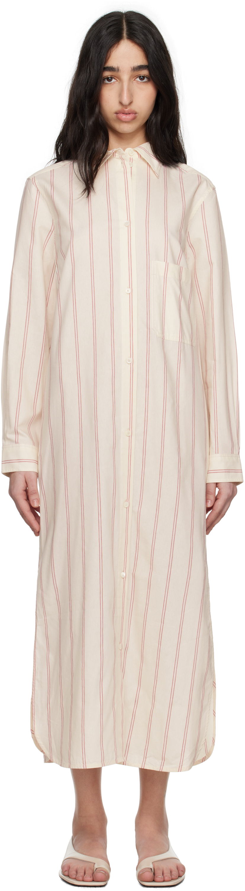 Klä TOTEME TOTEME Striped Tunic Midi Dress Vit | 252-WRD1752-FB0388