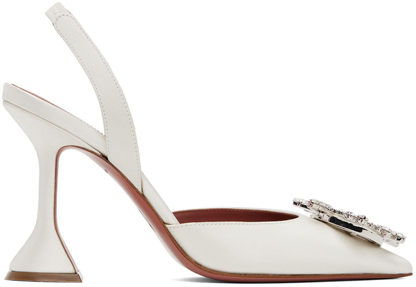 Sneakers och skor Amina Muaddi Sling Back Heels With Crystal Buckle Vit | BEGUM SLING CL SATIN