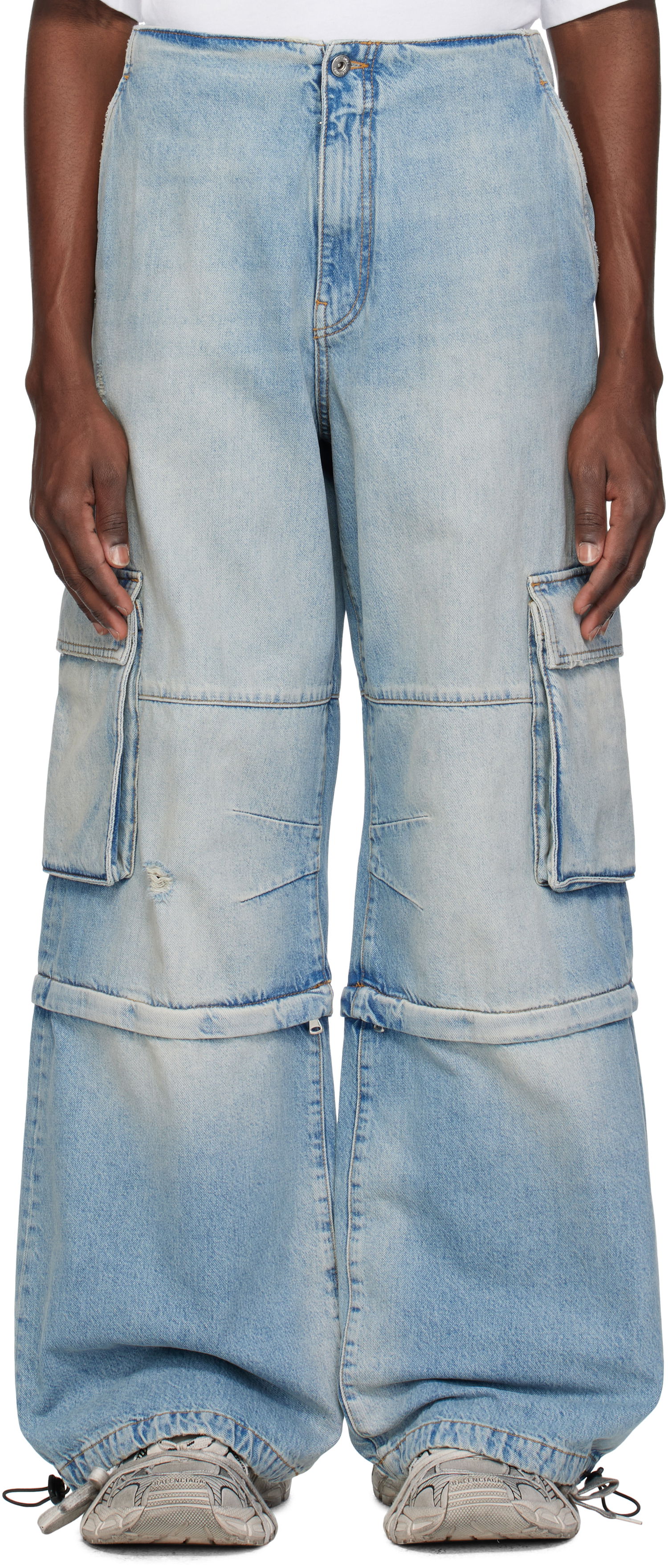 Cargo byxor We11done We11done Faded Denim Zip-off Cargo Pants Blå | WD-DP0-25-393-M-SK, 0