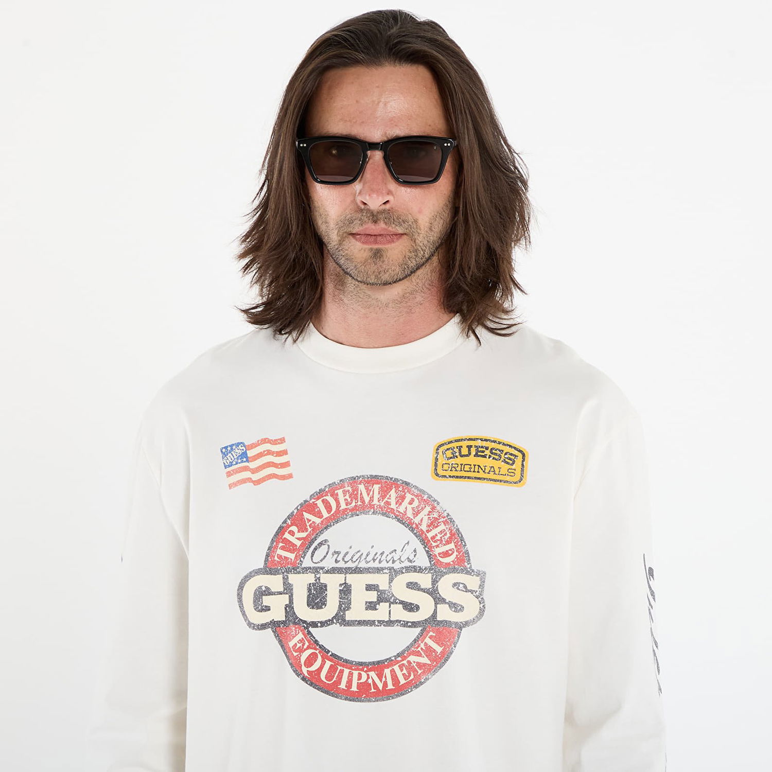 T-shirt GUESS Guess Originals International Race Long Sleeve T-Shirt Vit | M5YI56K8FQ4-G053, 1