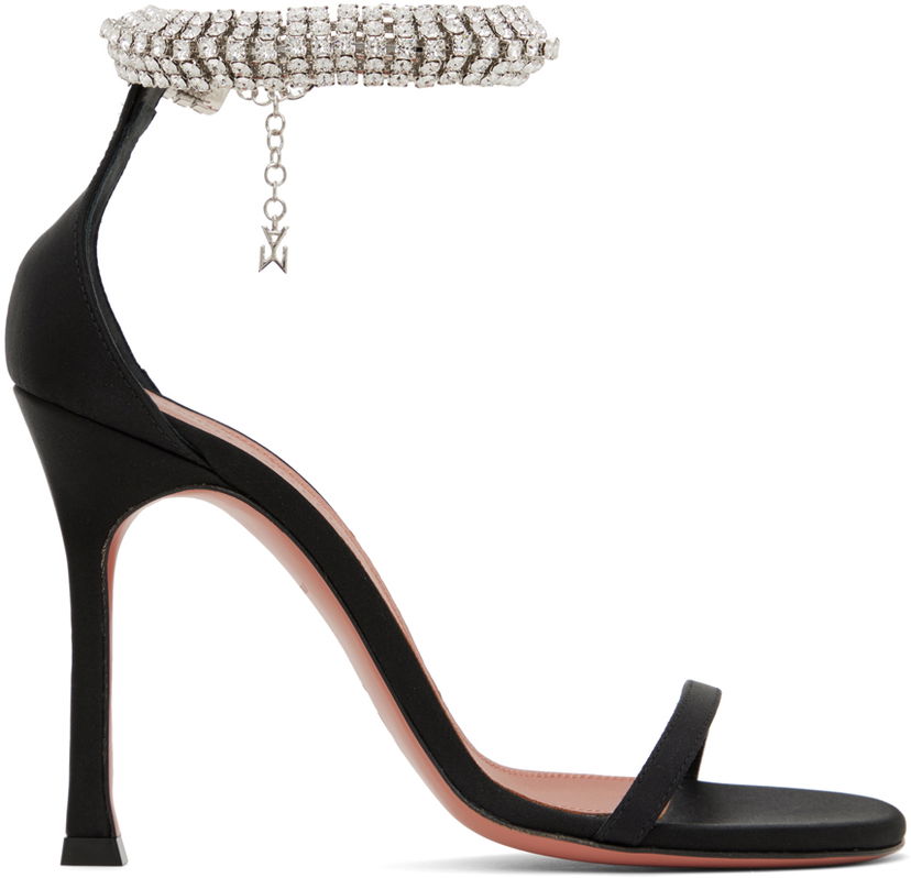Smycke Amina Muaddi Amina Muaddi Iman Crystal-Embellished Satin Heeled Sandals Svart | IMAN SANDAL SR SATIN