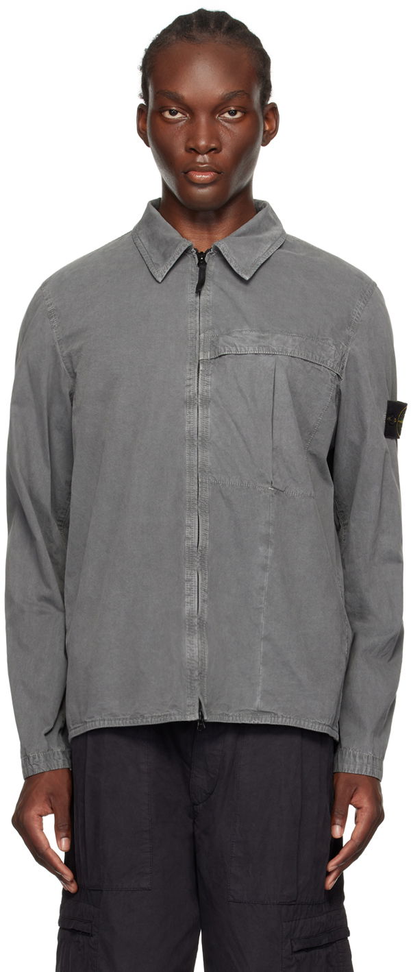 Skjorta Stone Island Gray Garment-Dyed Shirt Grå | 8115103WN
