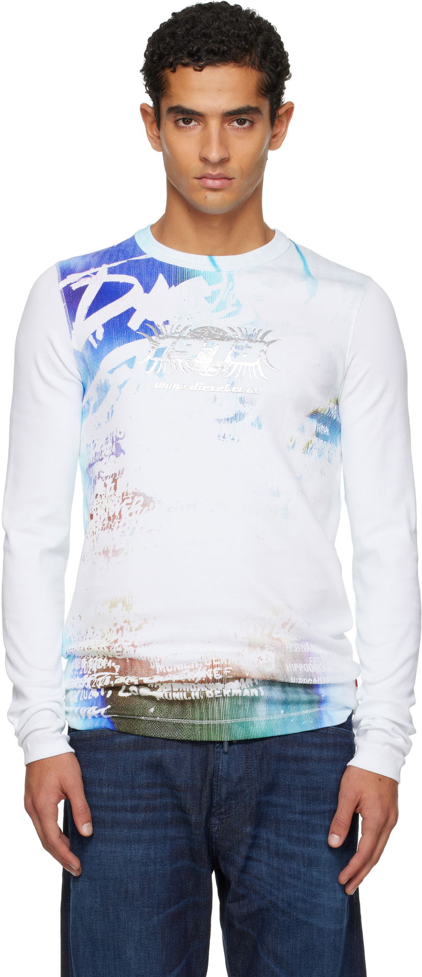 T-shirt Diesel Long Sleeve Abstract Graphic T-shirt Flerfärgad | A19435-0JEAI-141A